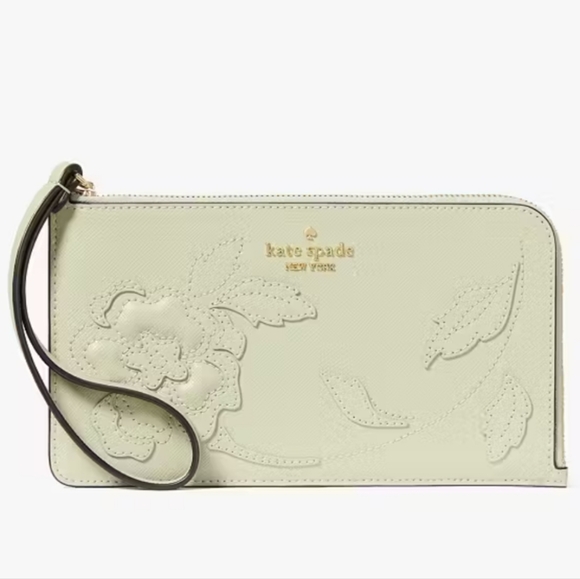 Kate Spade Lucy L Zip Sage Floral Applique Wallet NWT - Picture 1 of 9